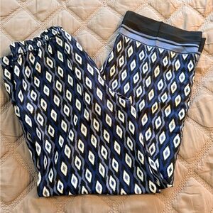 Zara Navy and White Ikat-Print Wide Leg Pants